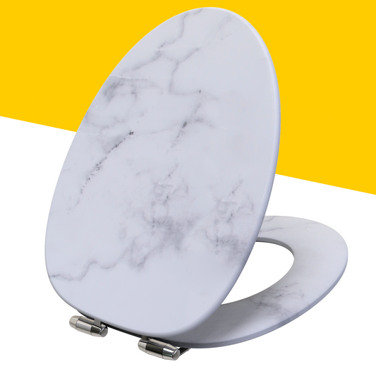 COZYBASE Toilet Seat Marble, Elongated Toilet Seat ,Wood Toilet Seat with Metal Hinges Soft Close Oval Toilet Seat