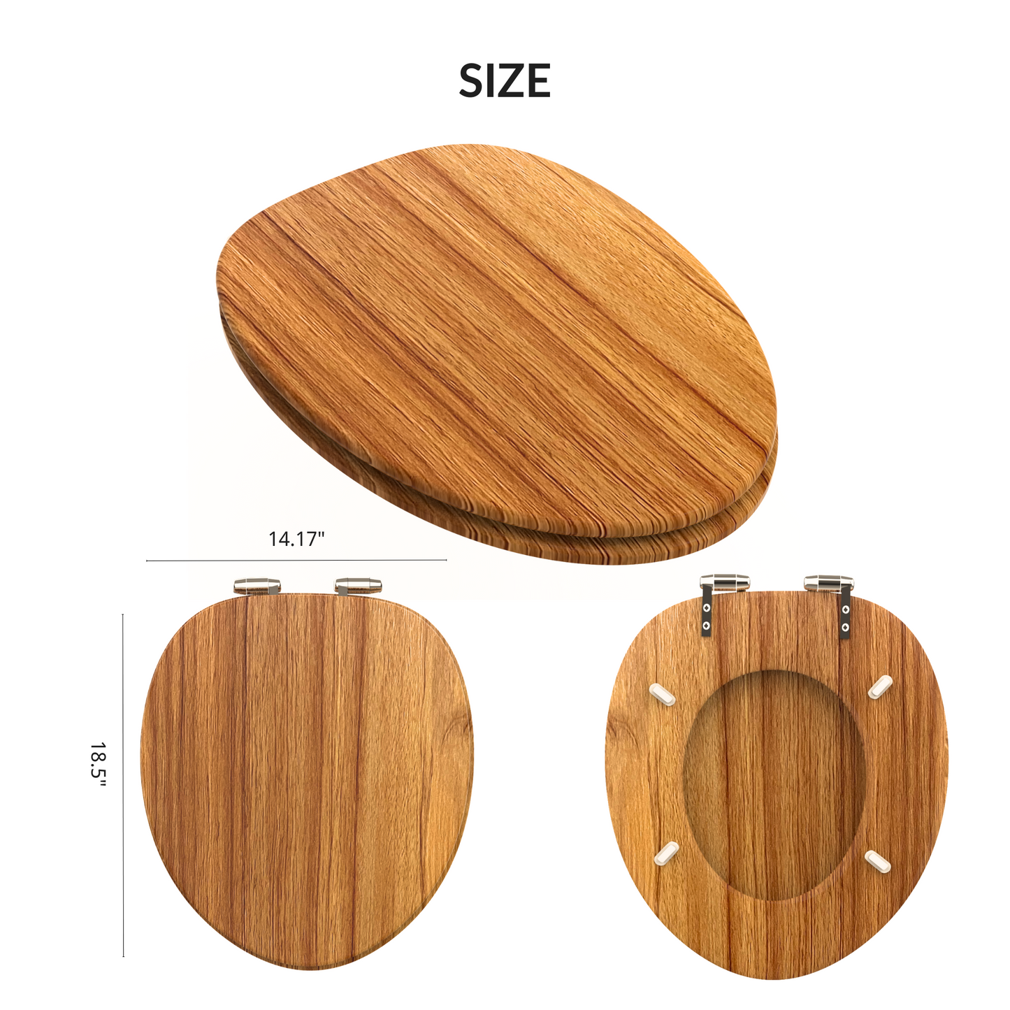 COZYBASE Wood Toilet Seat, Elongated Toilet Seat ,Wood Toilet Seat with Metal Hinges Soft Close Oval Toilet Seat