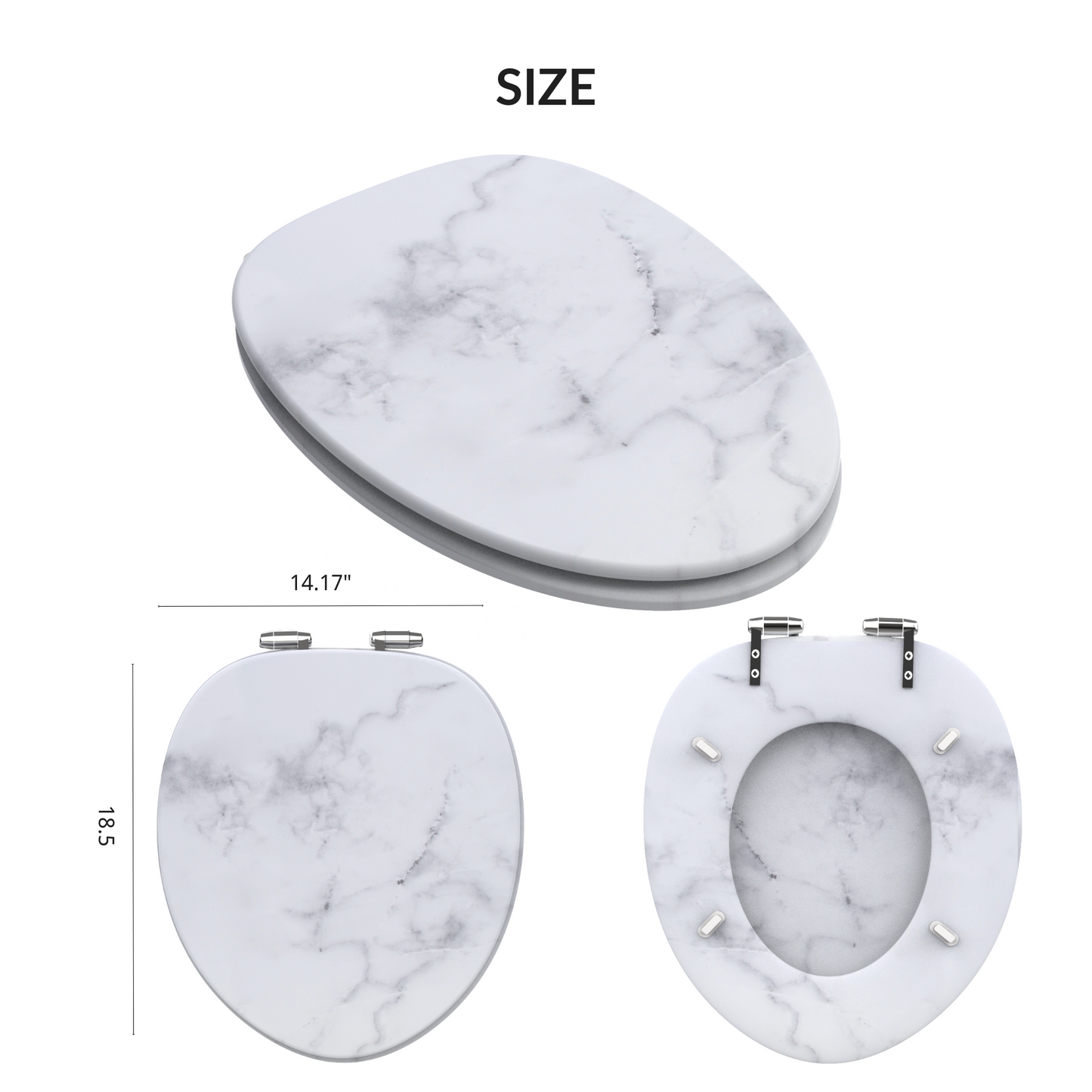 COZYBASE Toilet Seat Marble, Elongated Toilet Seat ,Wood Toilet Seat with Metal Hinges Soft Close Oval Toilet Seat